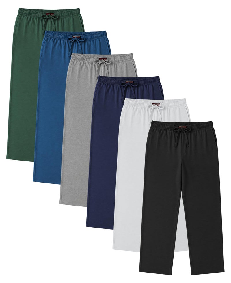 Andrew Scott Men's 6 Pack 100% Cotton Jersey Knit Yoga Lounge & Sleep Pajama Pants (6 Pack - Navy/Black/Royal/Hunter/White/Grey, Large) - Image 2